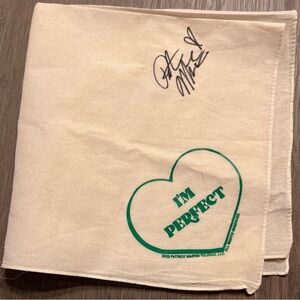 Autographed Cream Cloth with Green Heart Design